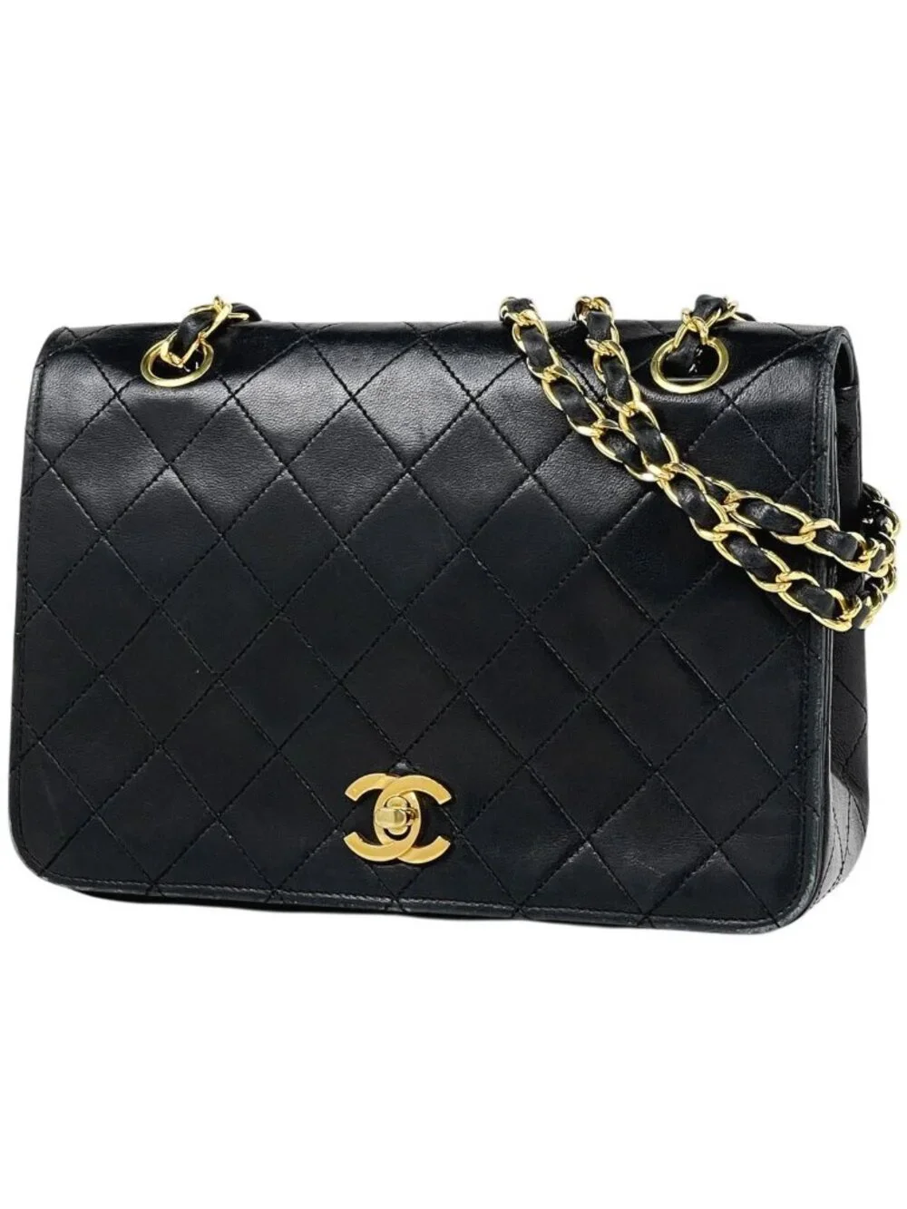 Chanel Quilted Single Flap Chain Shoulder Bag CC Logo Leather Black